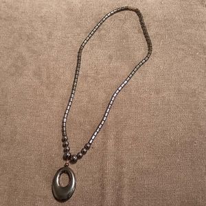 5/$20 Magnetic Synthetic Hematite Open Oval Pendant Necklace